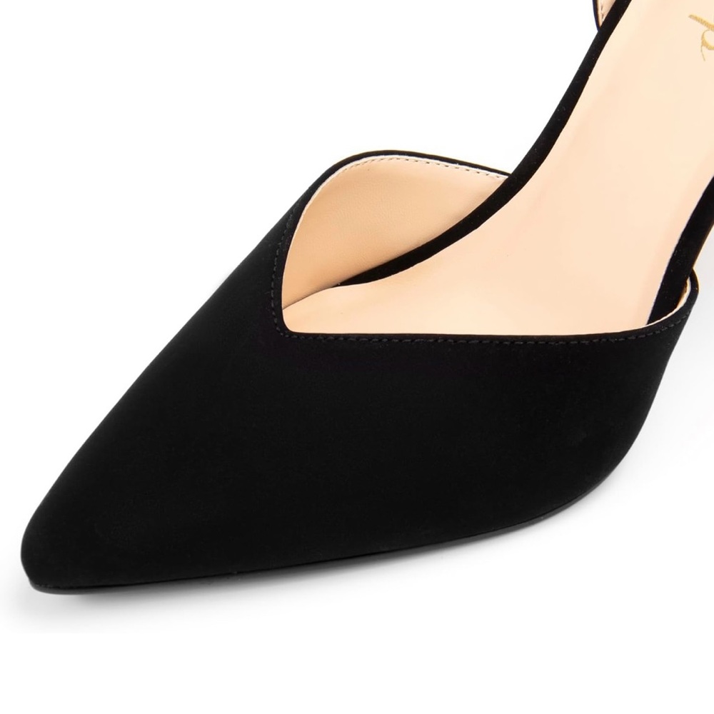 Miorap Elegant Closed Toe Suede Kitten Slingback Heels Black Ankle Strap 7.5 NWT - Picture 5 of 6